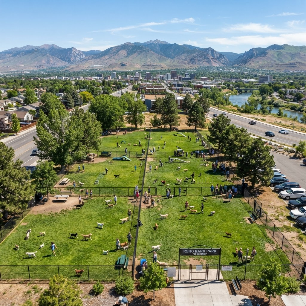 Aerial view of a dog park in Reno, Nevada
